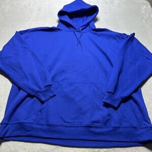 Y2k 2000s Baggy Blank Fleece Hoodie Mens 3XL Blue Pullover Athletic Track